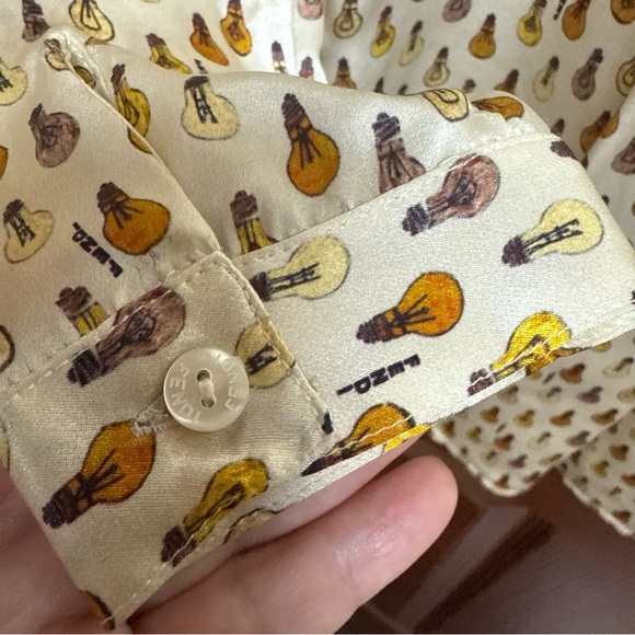 FENDI Ivory Silk Logo Lighting Bulbs Print Button Down Shirt Big Girl Sz 9 Year - Picture 4 of 15